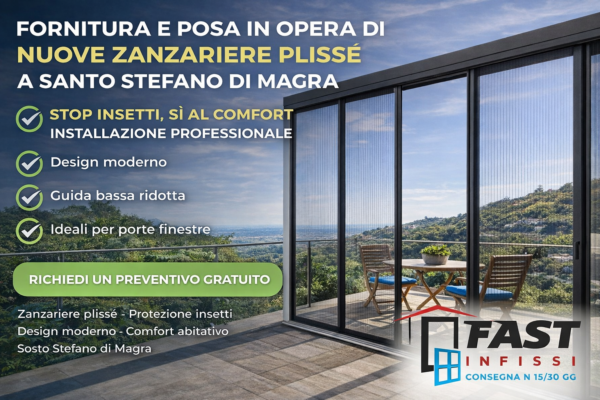 Fornitura e posa in opera di nuove zanzariere plisse Santo Stefano di Magra